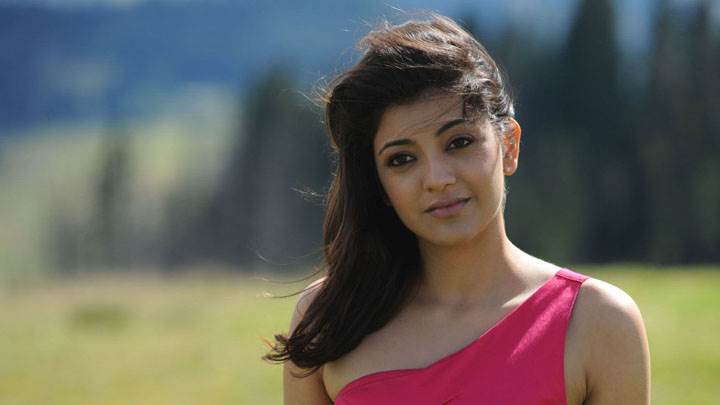 Kajal Aggarwal Smiling Sweet Cute Face In Pink Dress